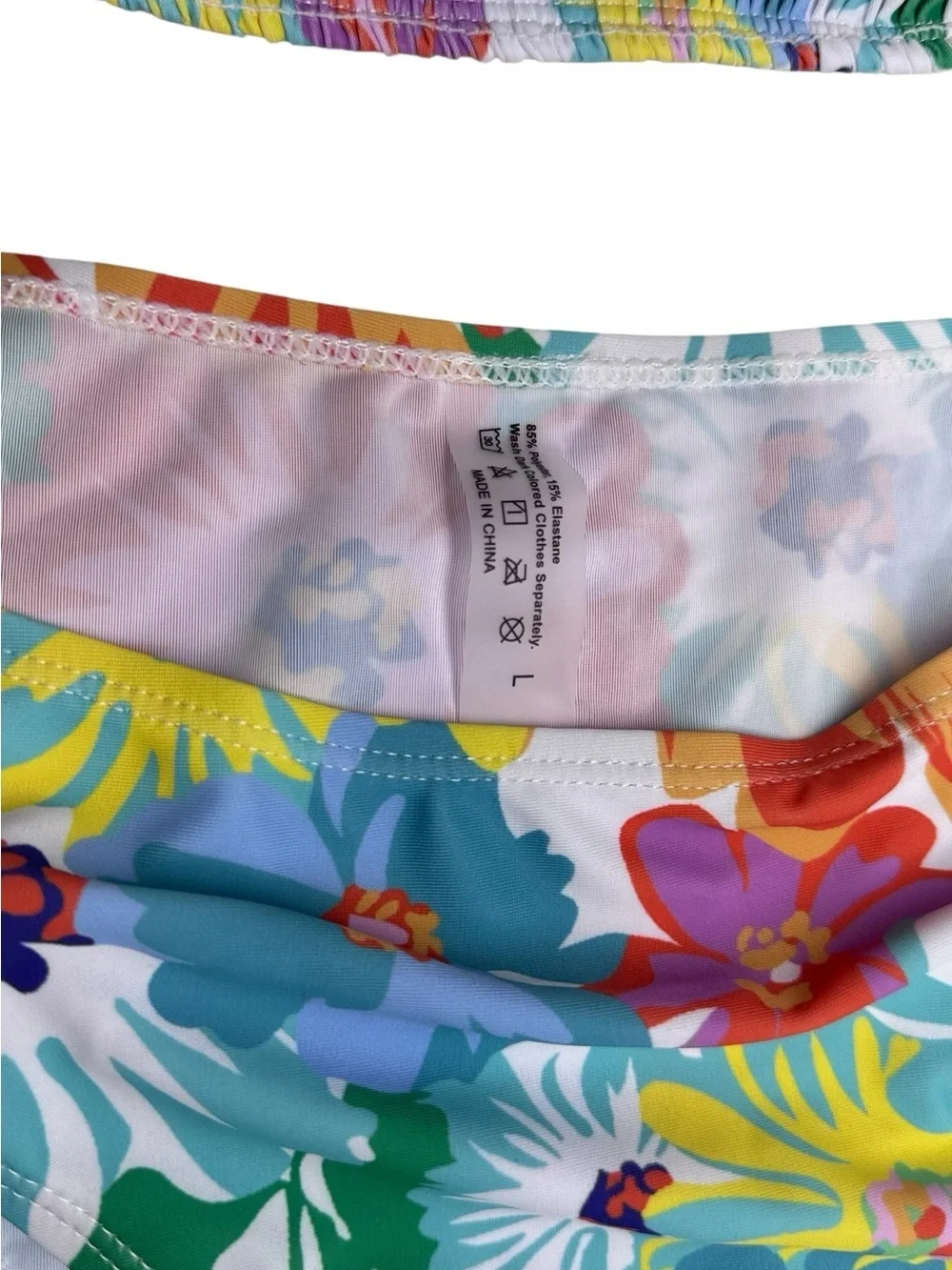 SHEIN Tropical Floral High Waist Bikini Set Vibrant Smocked Crop Top Large
